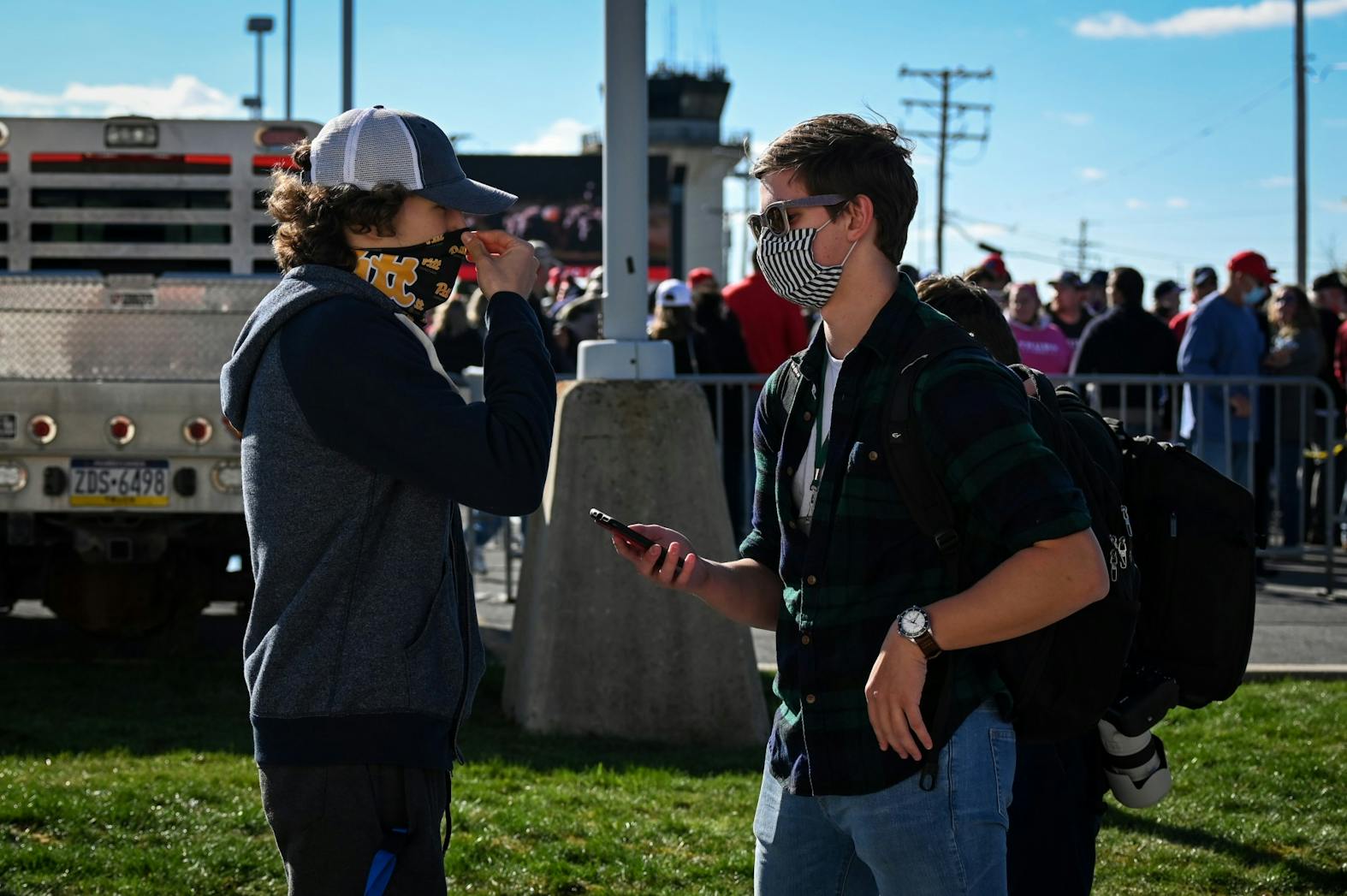 10-13-20 President Donald Trump Rally Jonah Charlton Interviewing Pitt Student.jpg