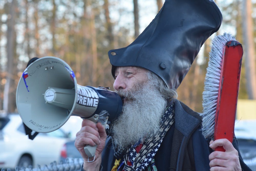 Vermin Supreme, the well-known anti-candidate who advocates for a pony-based economy, circulated polling places Tuesday.