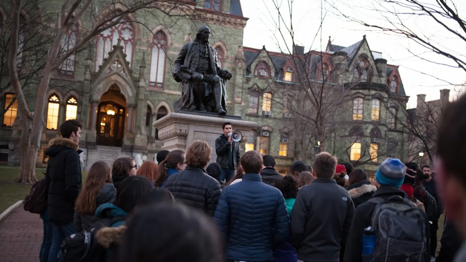 Students participate in a March for Immigrants, which included the chant "No hate, no fear, immigrants are welcomed here." 