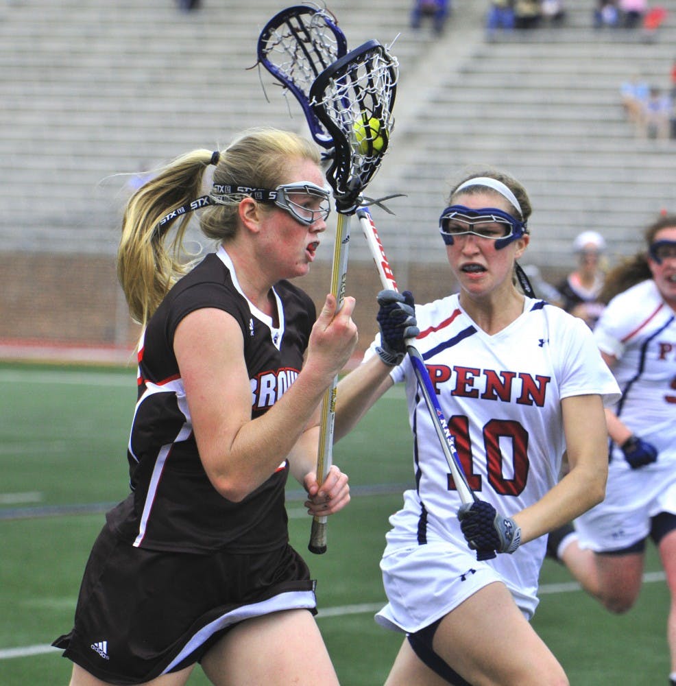 Women's lacrosse beats Brown 12-6 at Franklin Field on Senior Day. Emily Leitner and Erin Brennan play their last regular season game at home. 