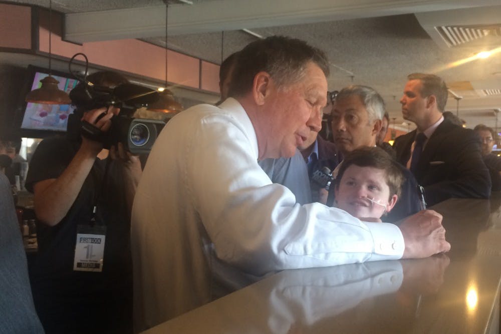 Republican presidential candidate and Ohio Gov. John Kasich visited a South Philadelphia diner to talk to prospective voters. 