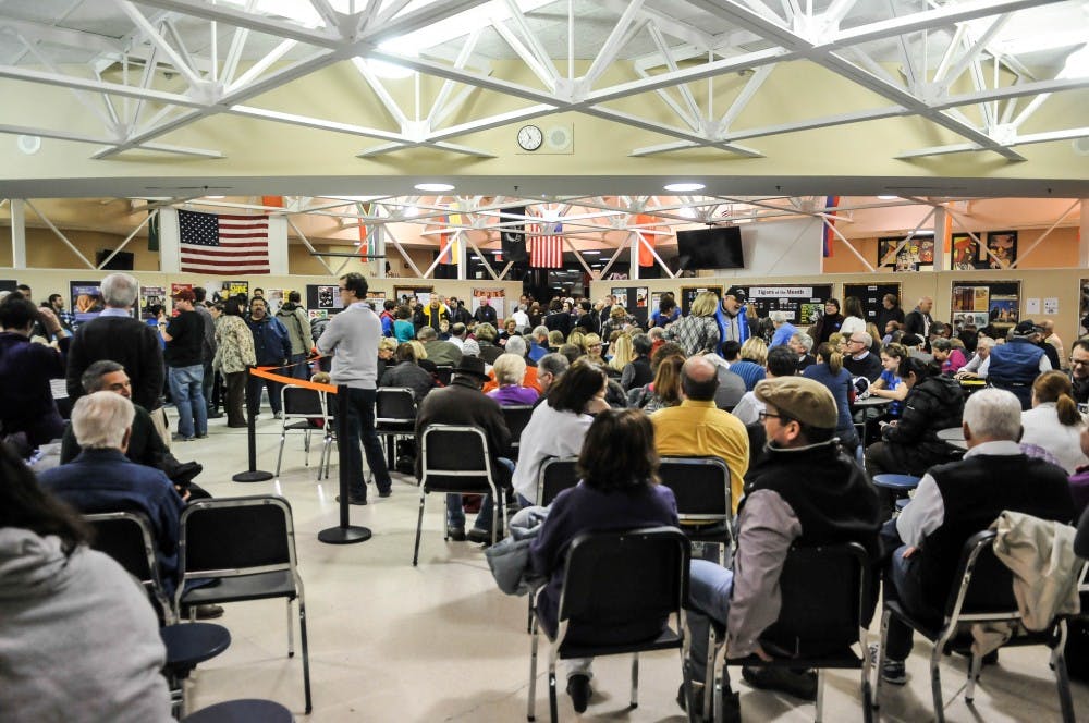 A view of the 3rd precinct Democratic caucus in Clive, IA. 