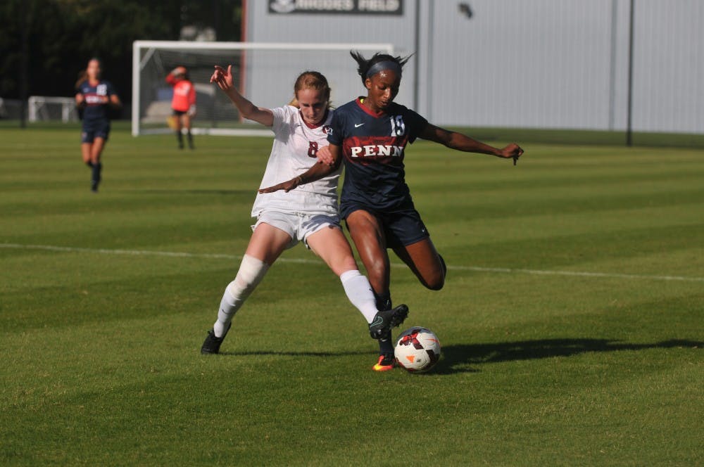 Senior defender Tahirih Nesmith battles a Drexel player for the ball.