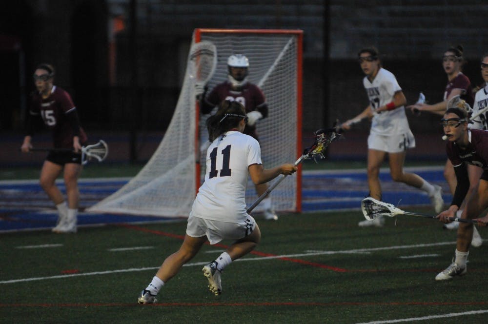 With Penn women's lacrosse down, 5-3, junior attack Sarah Barcia found the net to make it a one-score game before feeding the ball to junior Emily Rogers-Healion on the game-tying assist.