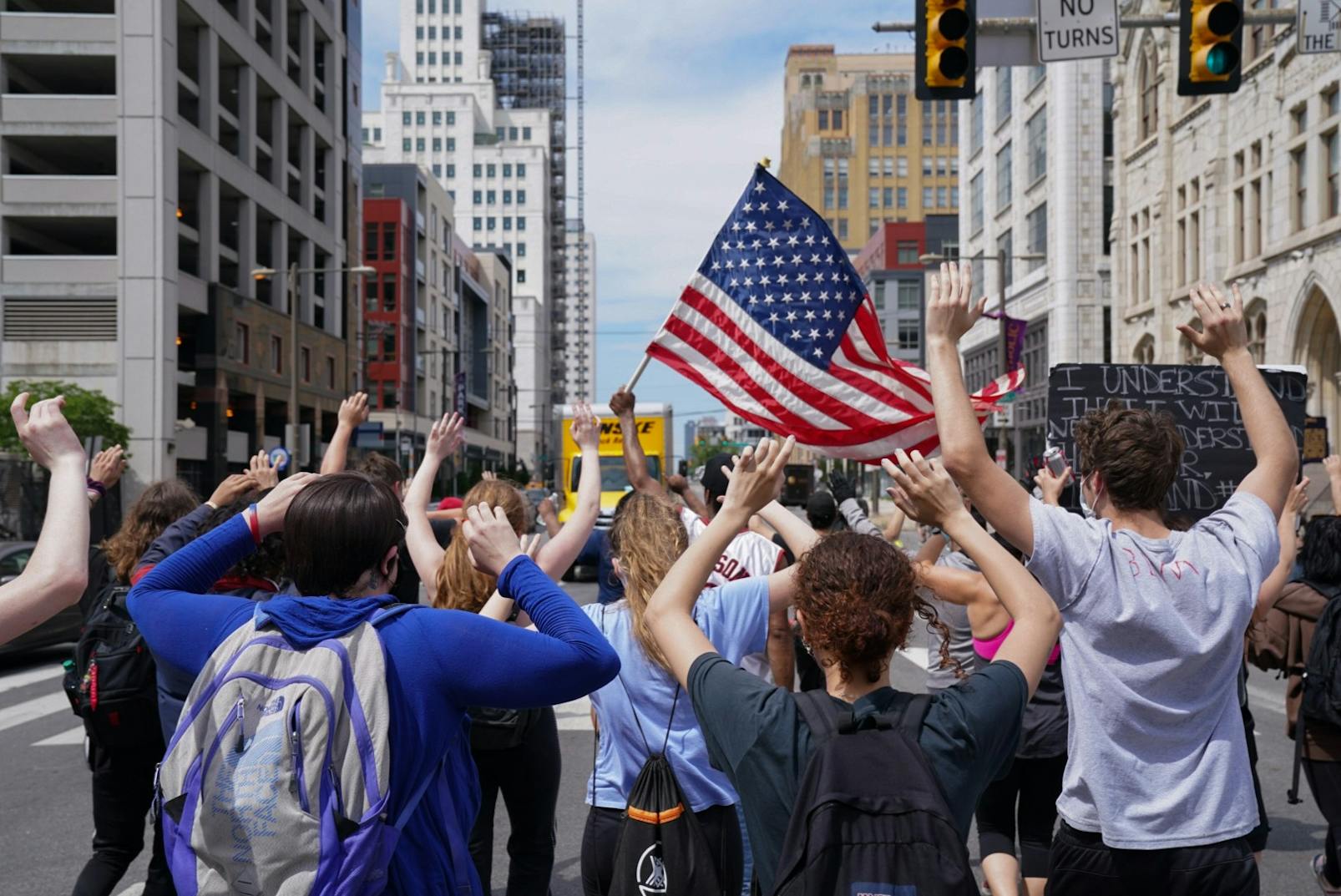Hands up and American Flag Philadelphia George Floyd Protest.jpg