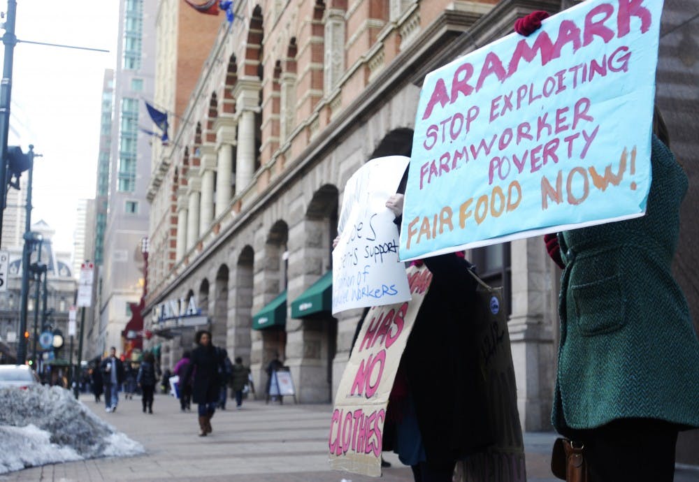 Penn Students protest Aramark HQ  as part of Fair Food Fridays, a campaign led by the Student/Farmworker Alliance
