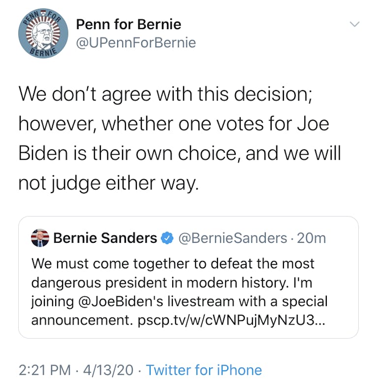 Penn for Bernie Sanders Joe Biden Endorsement Tweet.png
