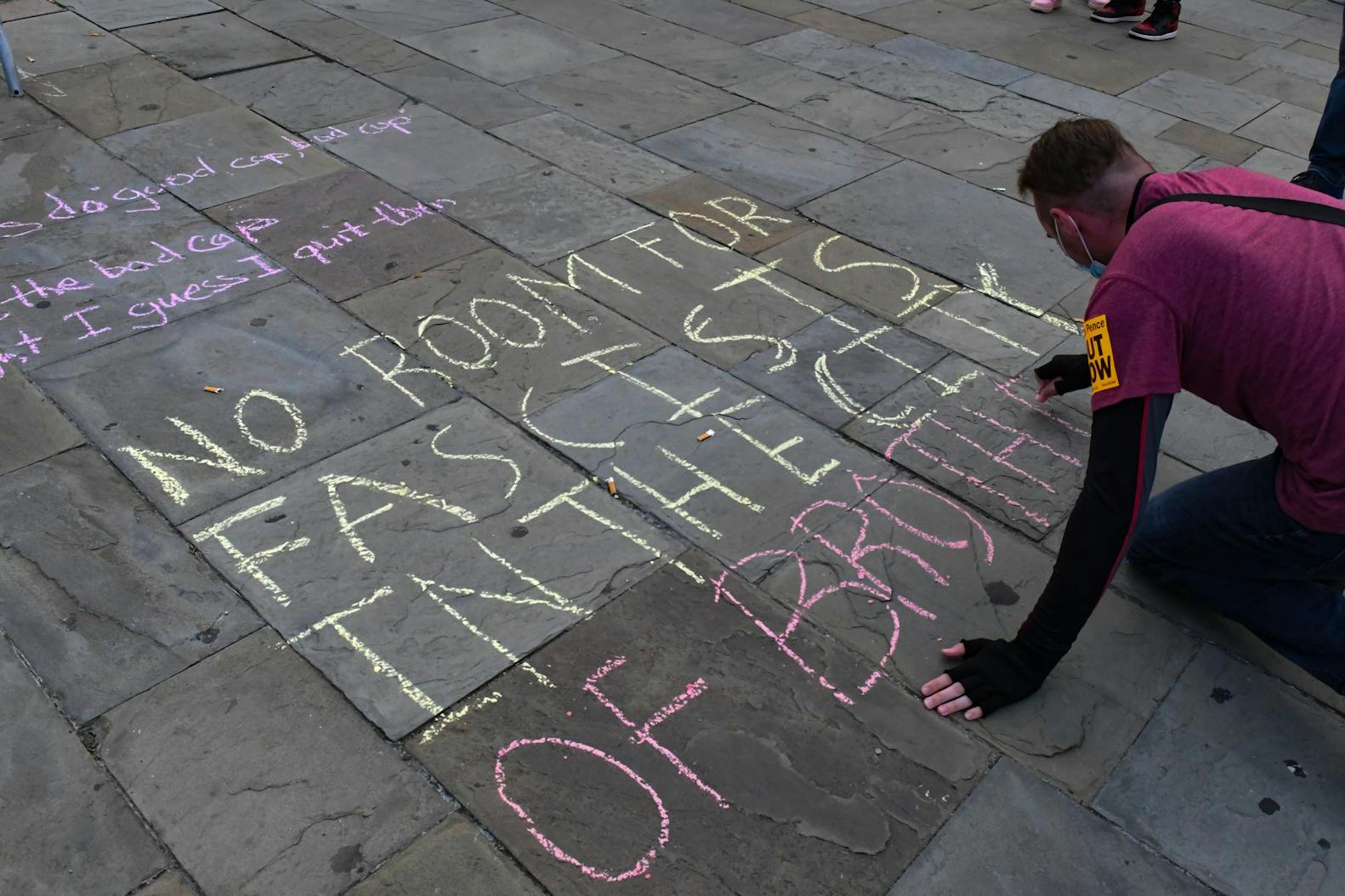 09-15-20 Donald Trump Protest Philadelphia Townhall Election Protest Chalk No Room Fascists in City of Brotherly Love.jpg