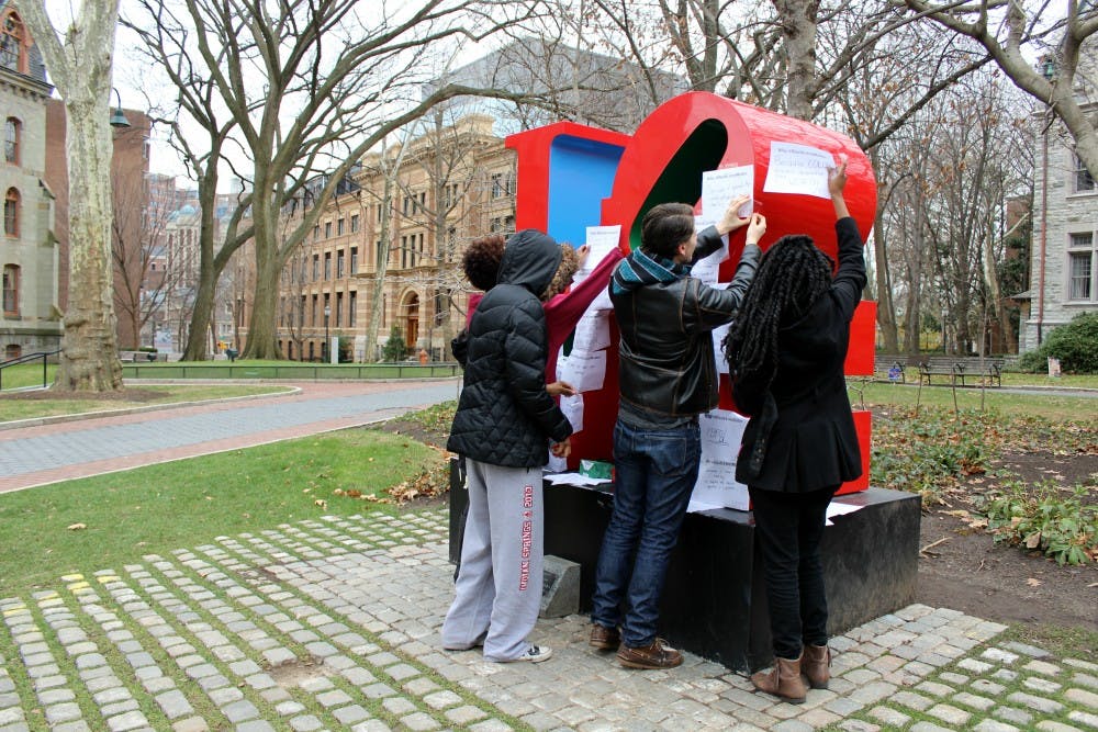 UMC members helped cover the LOVE statue with over 120 student responses to "Why #BlackLivesMatter" last semester.