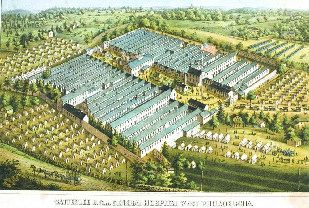 	Satterlee Hospital was headed by 1853 Penn Med graduate Isaac Hayes and was located from what is now 42nd and Baltimore to 45th and Pine. Penn Med students toured it to see interesting cases.