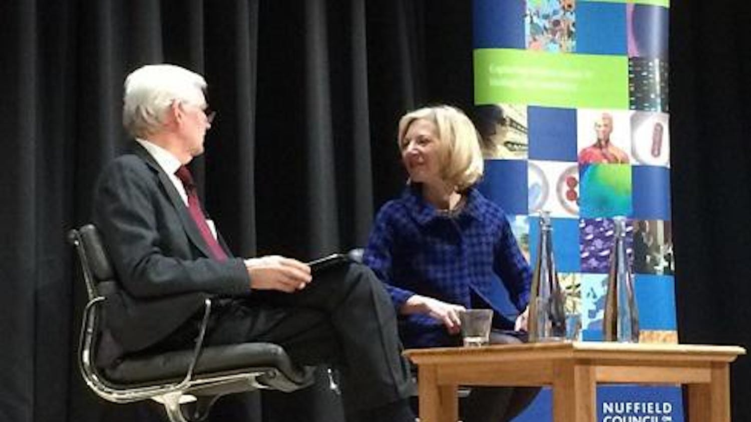 Penn President Amy Gutmann answered questions on bioethics at the British Library on Tuesday night.