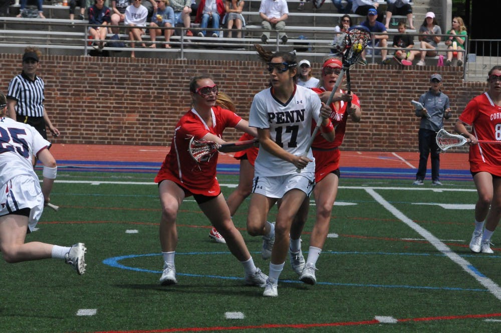 Senior attack Nina Corcoran logged two goals and three assists on Sunday — breaking the Ivy League single-season assists record in the process — as she led a furious comeback that fell just short for Penn women's lacrosse, losing to Cornell, 11-10, in the Ivy Tournament title game.