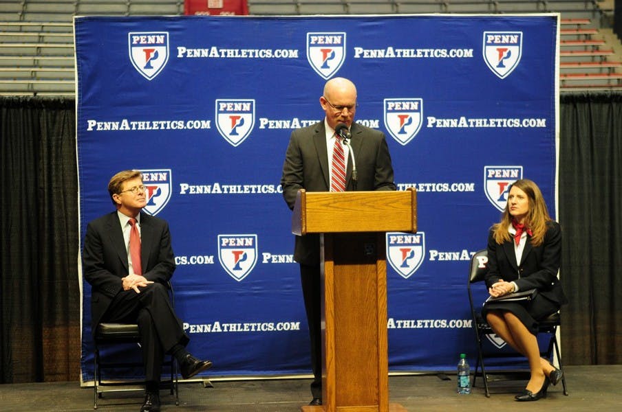Athletic Communications Director Mike Mahoney was named Penn's new athletic director on Sunday at a press conference at the Palestra. Mahoney proceeded to organize interviews for himself, saying he was the most qualified person to do so.