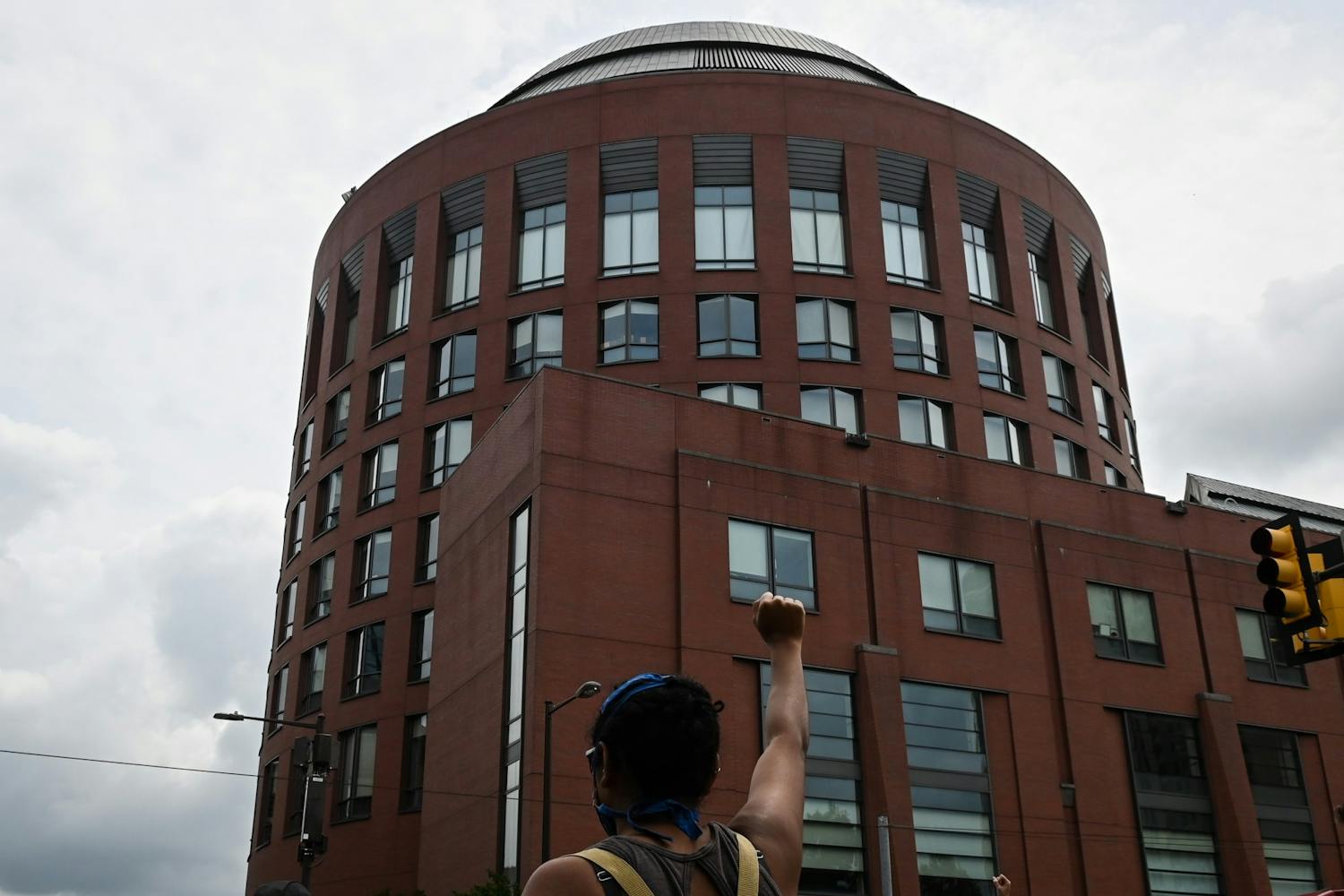 07-24-20 Police Free Penn Protest Huntsman Hall Fist Black Lives Matter.jpg