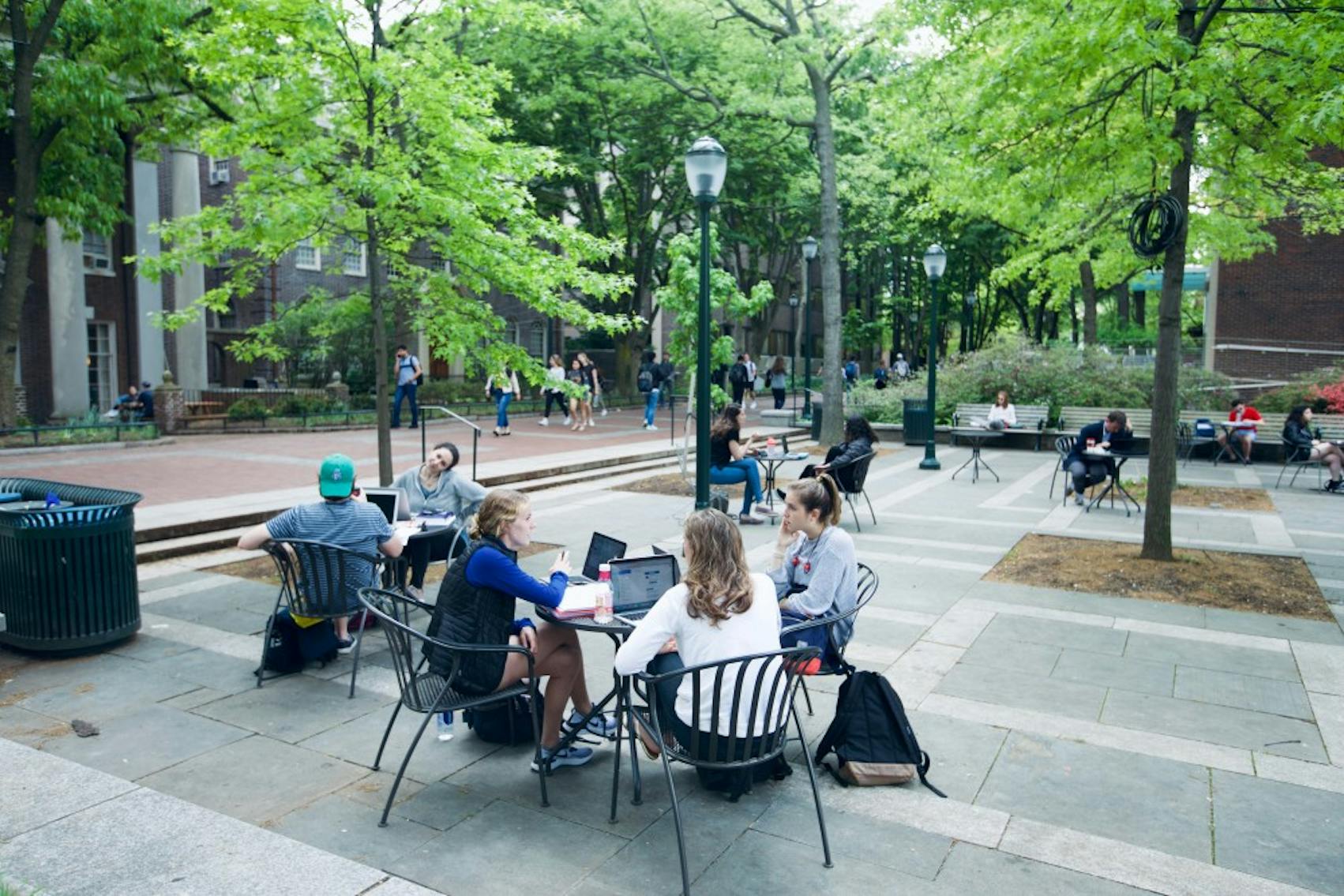 Tables next to compass