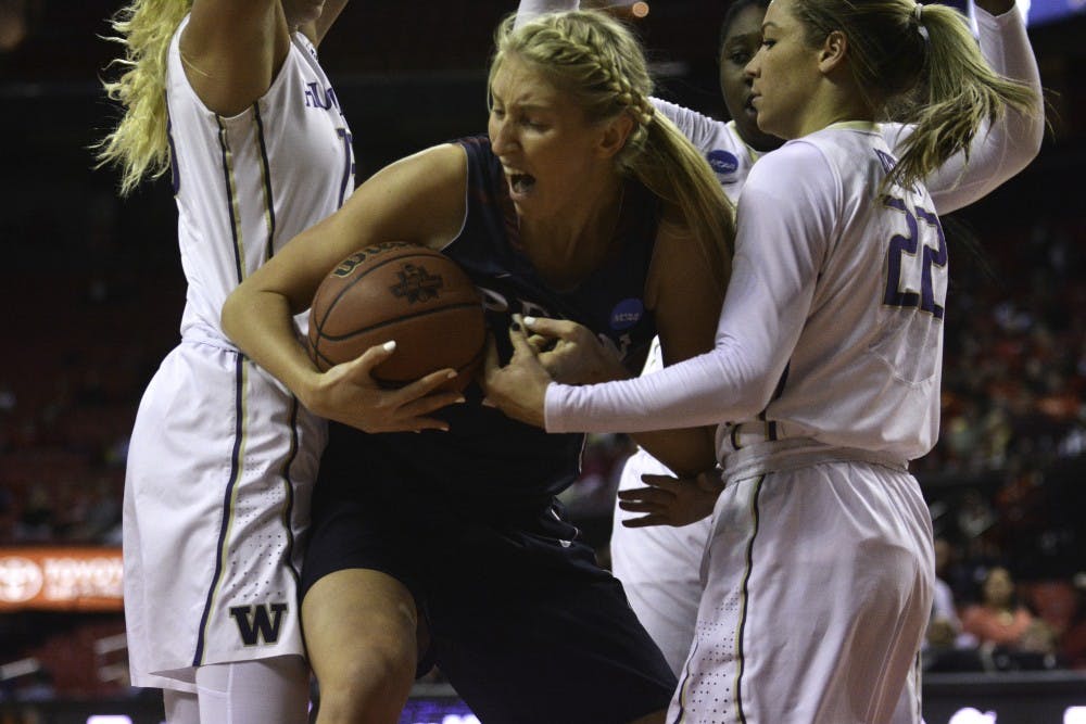 Junior Sydney Stipanovich 16-point, 13-rebound performance helped keep Penn women's basketball in the game against No. 7 Washington in Saturday's NCAA Tournament game, but it wasn't enough as the Quakers fell, 65-53.