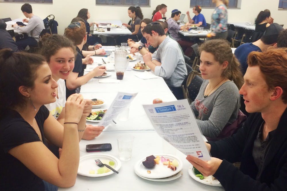 TableTalks partnered with Hillel at its Passover seder, setting placemats on tables with questions such as 