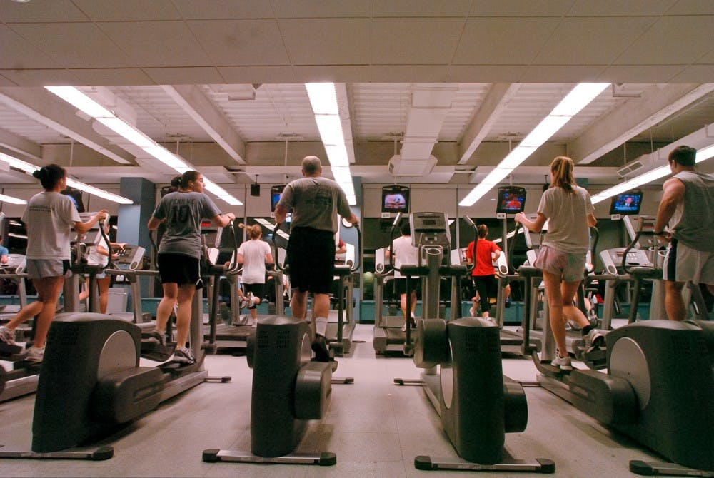 Penn students work out at the Pottruck Fitness Center.