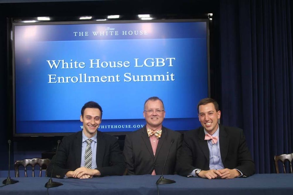 	Baligh Yehia (far right), Gregory Blaschke and Jesse Ehrenfeld at the White House LGBT Enrollment Summit.