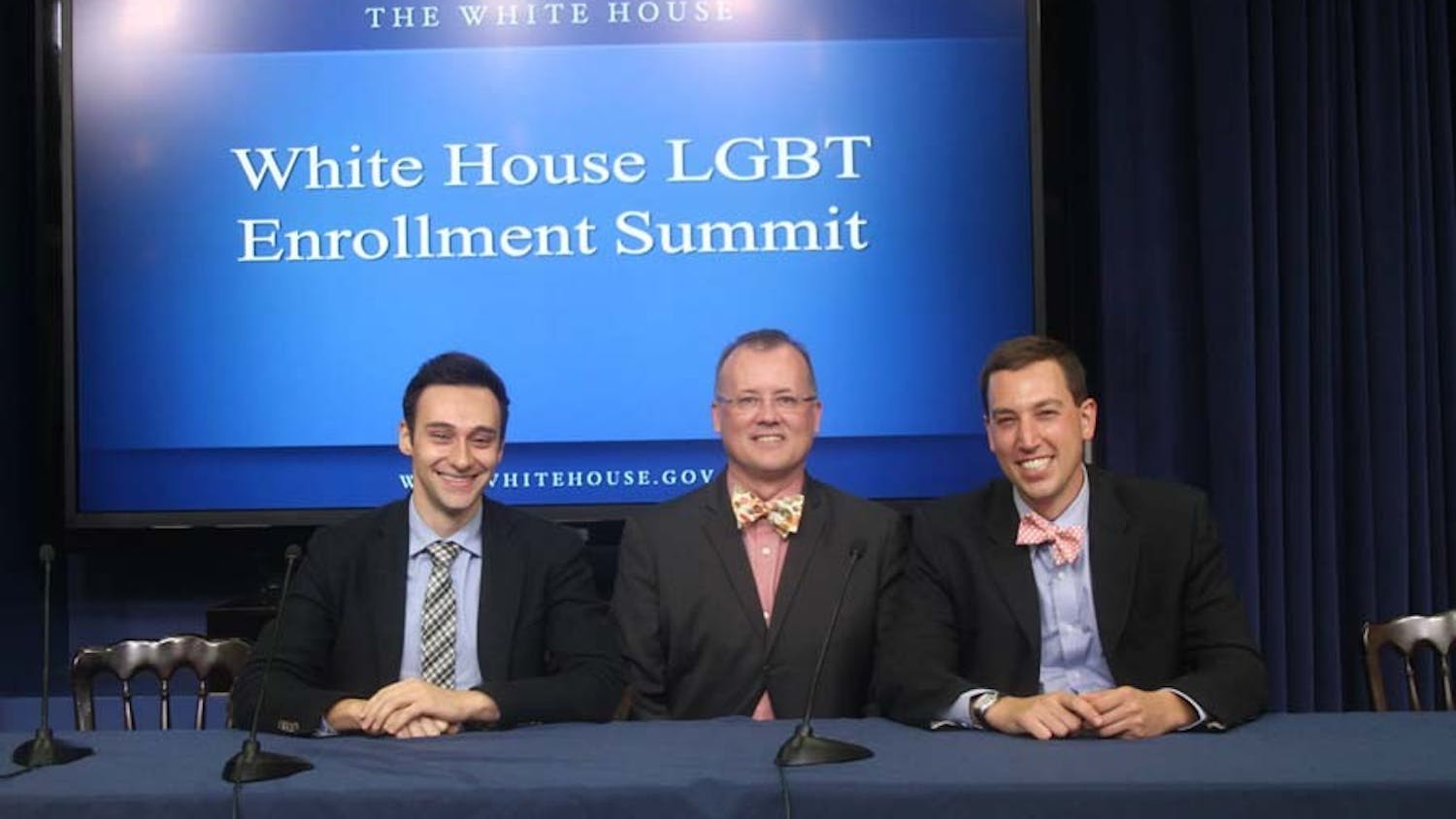 Baligh Yehia (far right), Gregory Blaschke and Jesse Ehrenfeld at the White House LGBT Enrollment Summit.