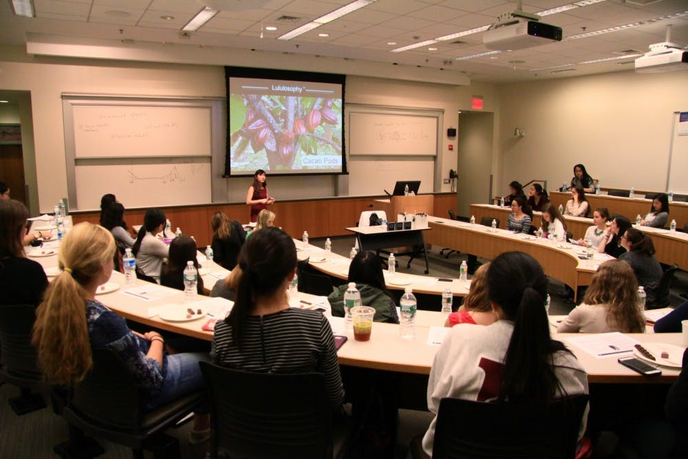 College graduate Lucia Liu spoke at Penn on Tuesday, describing her journey from a corporate job to starting her own chocolate company, Lululosophy.
