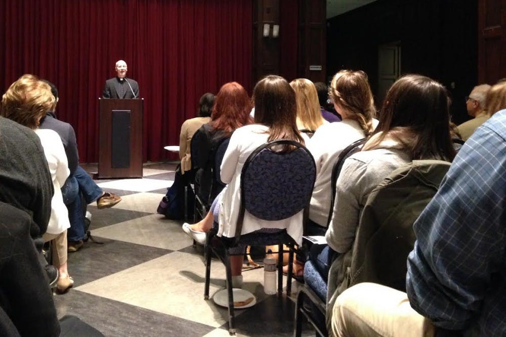 Penn alumnus and Jesuit priest Father James Martin spoke to students in the Hall of Flags about Pope Francis’ upcoming visit to Philadelphia.