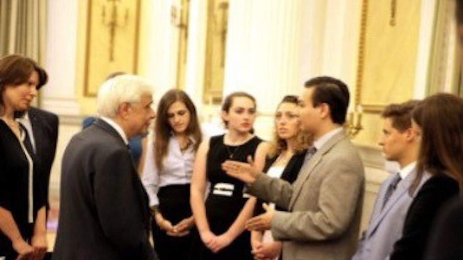 Penn student Elias Gerasoulis discussed the Greek economic crisis with President of Greece Prokopis Pavlopoulos. | Courtesy of American Hellenic Institute