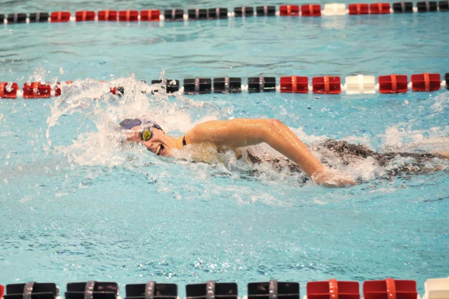Women's swimming defeats Columbia 215-85 in their first home meet of the season, winning all 16 events and breaking 5 pool records.
