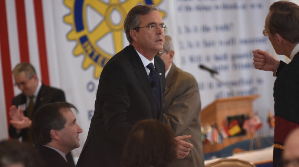 Gov. Jeb Bush spoke with members of the Rotary Club of Nashua at a luncheon on the eve of the New Hampshire Primary, in which he placed fourth.