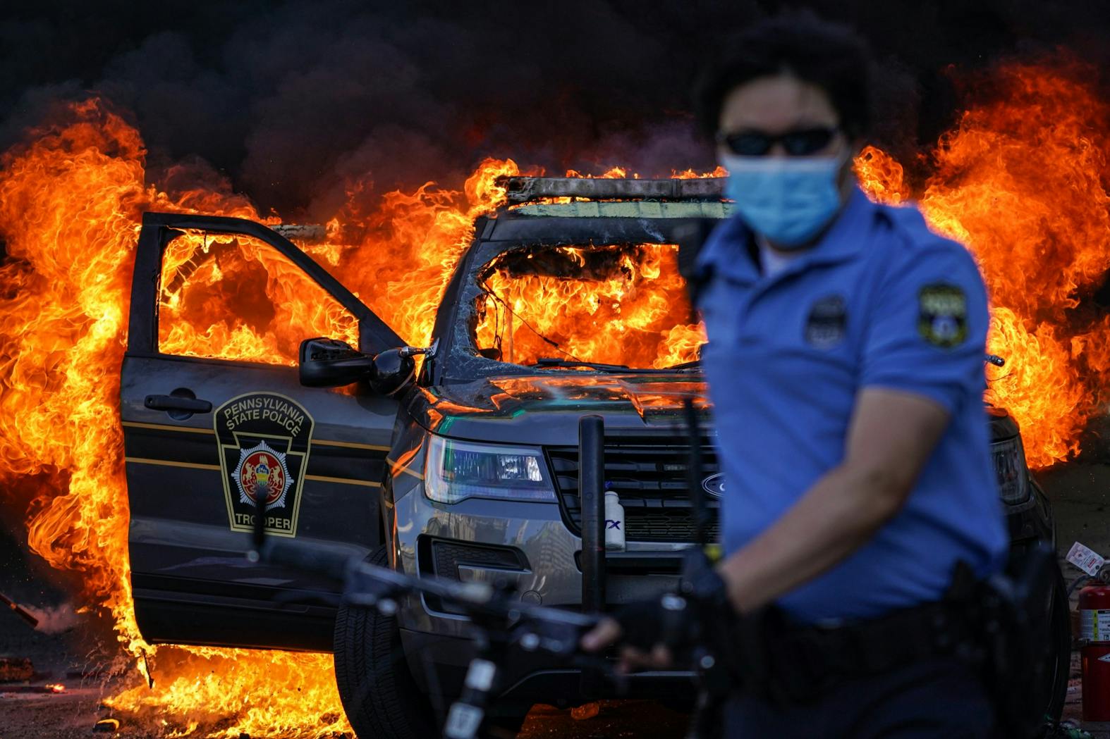 Philadelphia George Floyd Protests Police Car on Fire.jpg