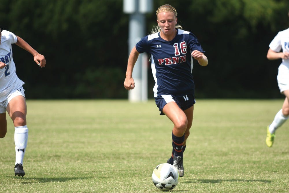 During her final year of playing for the Red and Blue, senior Caroline Dwyer switched out of her comfort zone in the defensive third of the field as a back to offense — a sacrifice she says she made for the team.