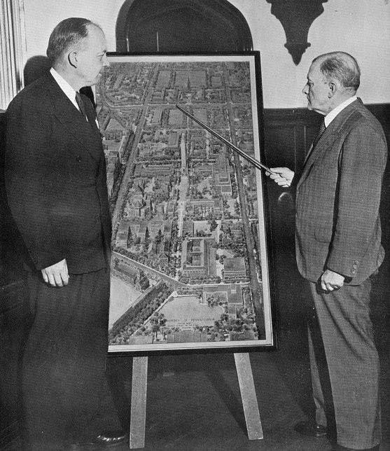 Harold Edward Stassen discussed the Martin Project for campus expansion.