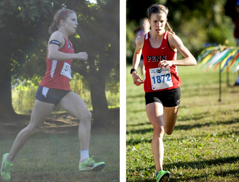 Sophomores Clarissa (left) and Cleo (right) Whiting  have a tendency  to finish close to each other in races, all the better for Penn cross country.