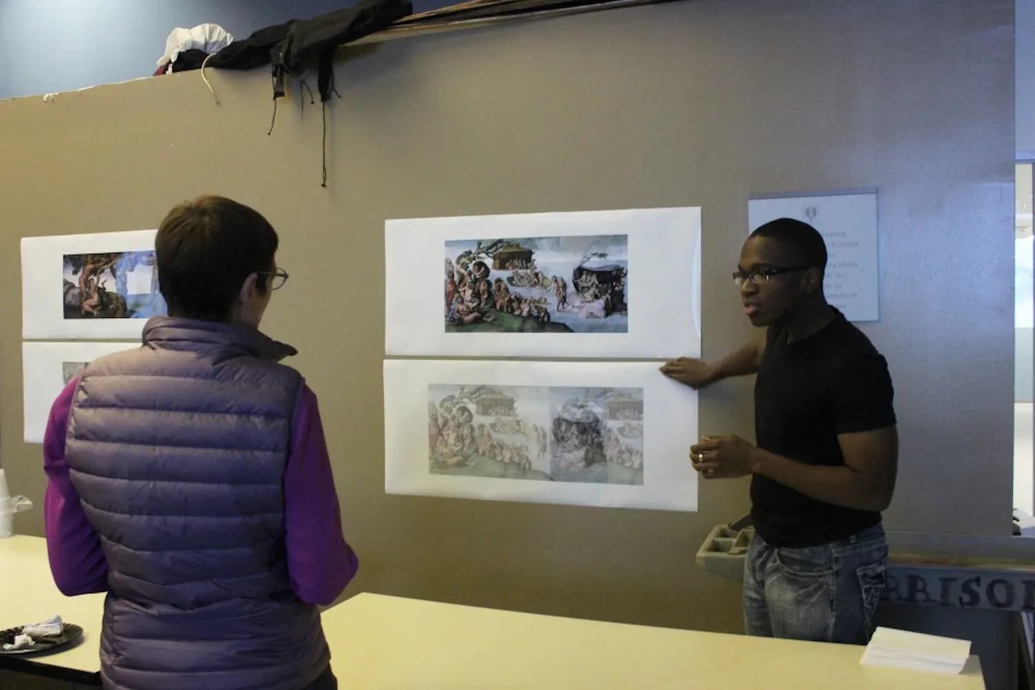 Wharton senior Ola Osinaike discusses his artistic interpretation of Michelangelo's paintings on the ceiling of the Sistine Chapel. 