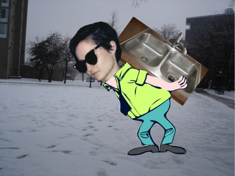 Artist's rendering of Head Writer Gena Basha stealing my treasured sink.