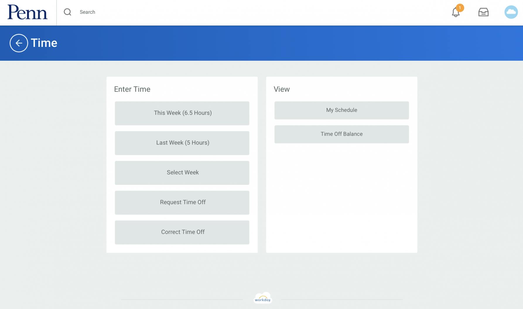 Work Day at Penn time sheet
