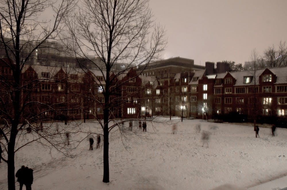 Students had an impromptu midnight snowball fight in the quad.