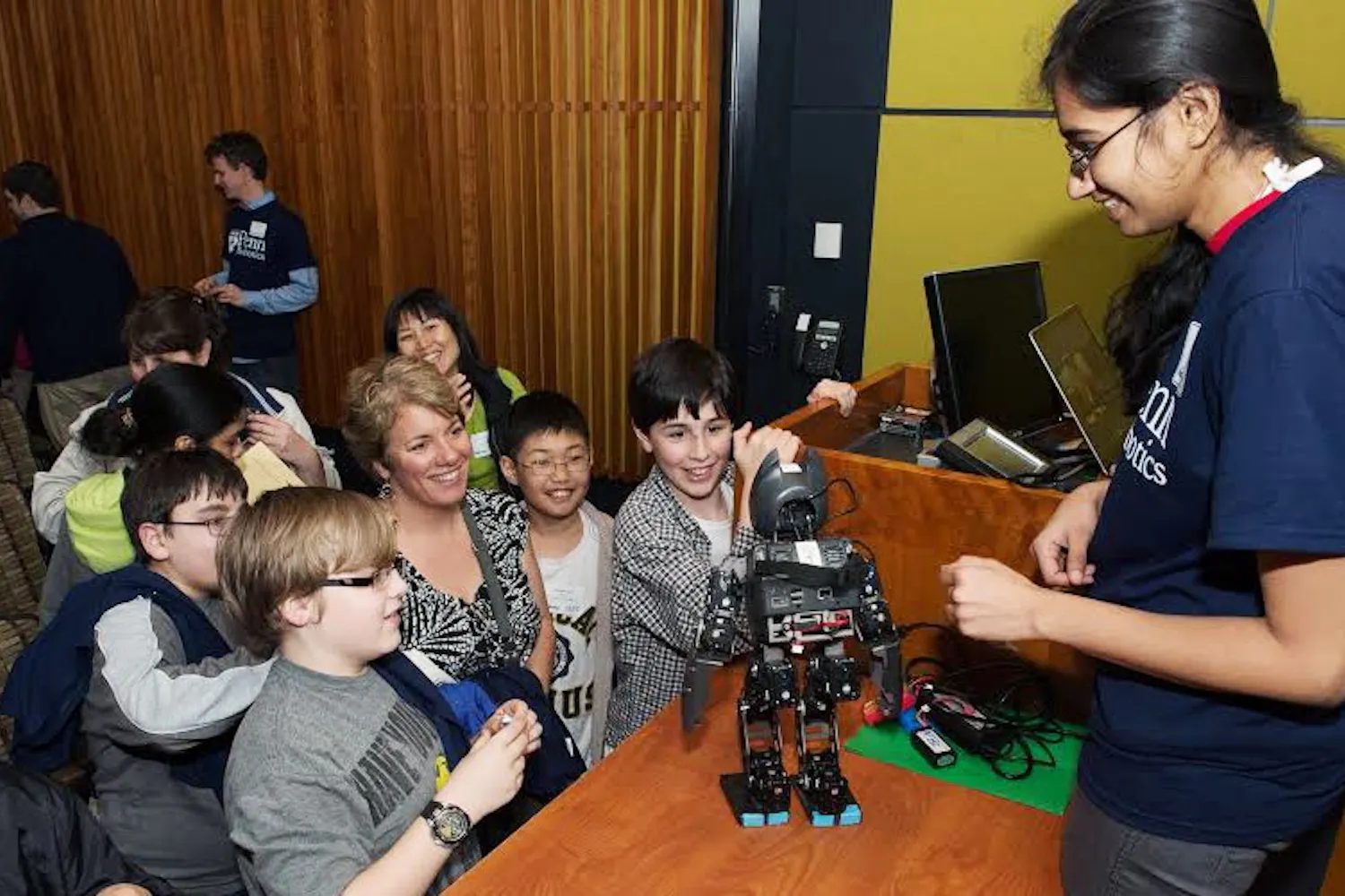 Student mentor Richa Agrawal interacts with children at the Philly Robotics Expo.