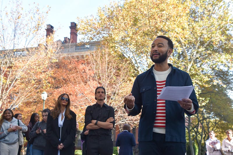 Alumnus John Legend advocates for Harris-Walz campaign at campus visit with Penn Dems