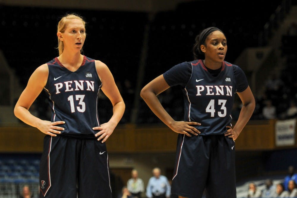 Senior center Sydney Stipanovich (left) and junior forward Michelle Nwokedi have continued to dominate as a duo in the post for Penn women's basketball.