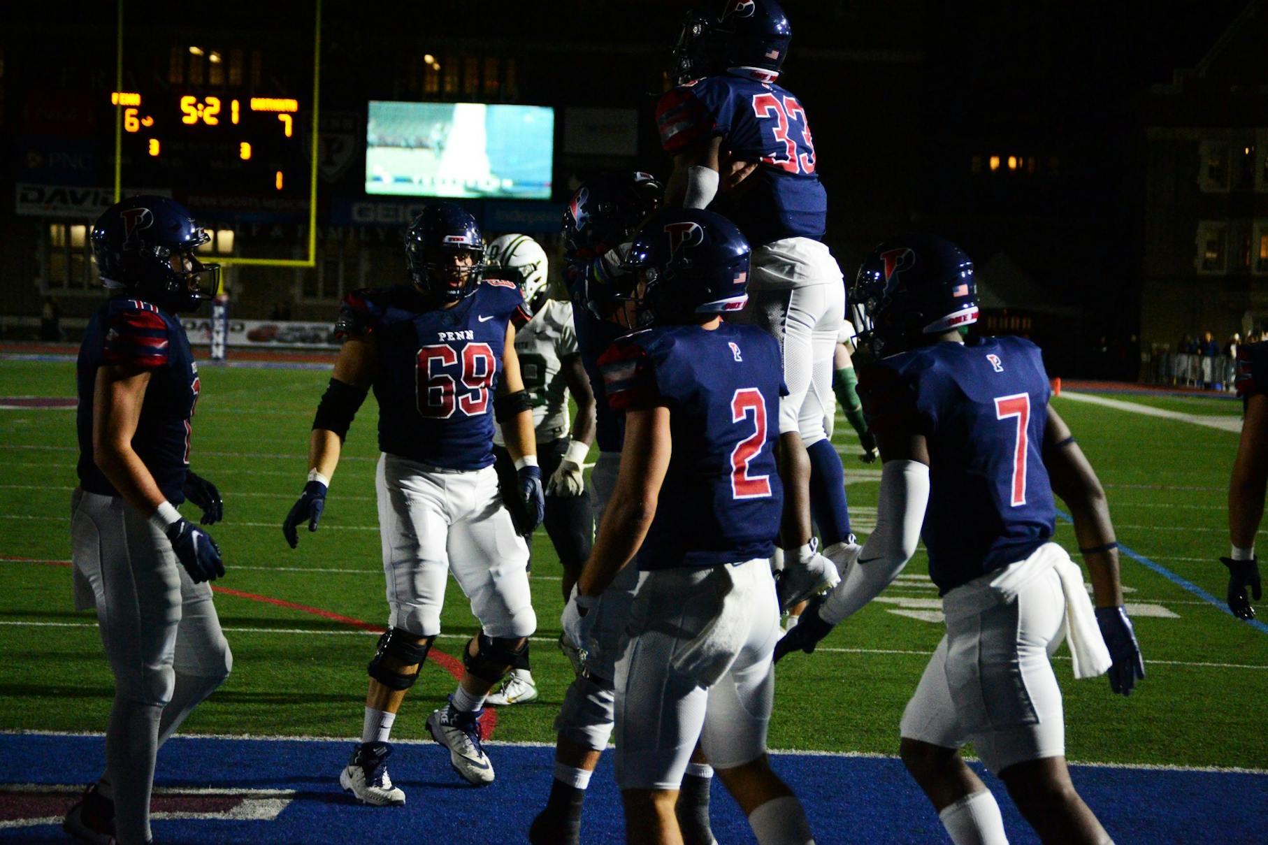 10-1-2021 Football v Dartmouth Isaiah Malcome Touchdown Celebration (Nicholas Fernandez).jpg