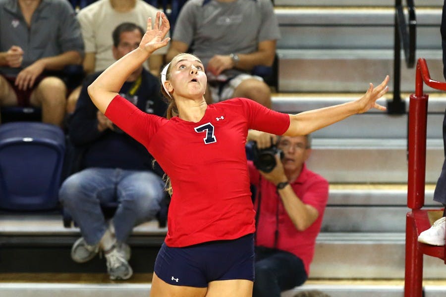Though only a junior, outside hitter Alexis Genske is a key leader for Penn volleyball on a roster that includes a whopping seven freshmen. Genske leads the Quakers with 3 kills per set, which is a tremendous improvement over her career 1.31 kills per set average entering the season.