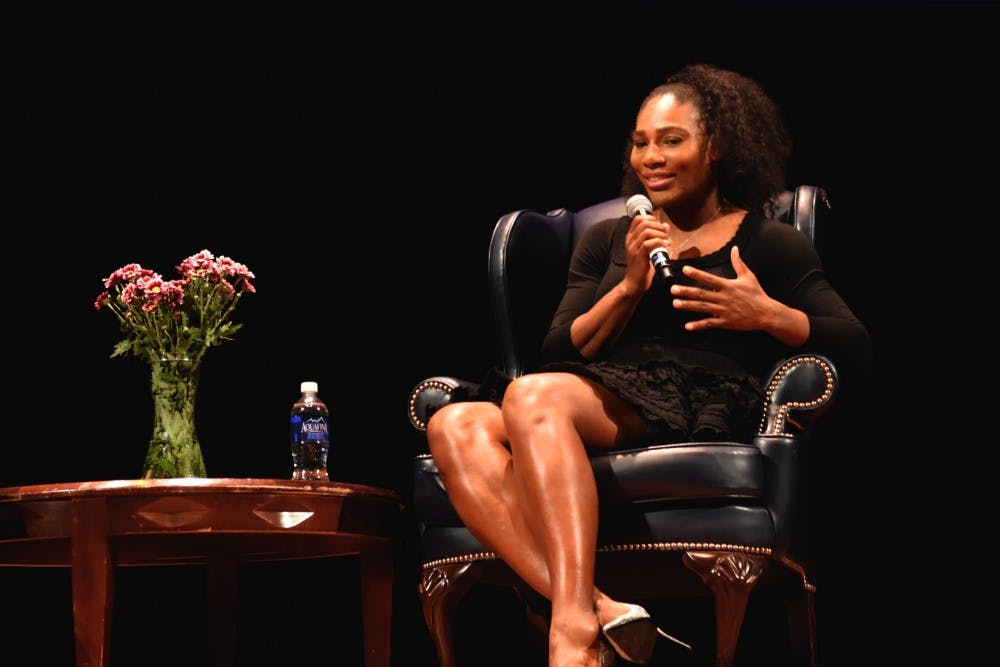 Serena Williams, winner of 36 major tennis titles, spoke at Penn on Wednesday to a full Irvine Auditorium.