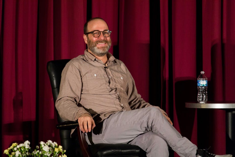 Acclaimed voice actor H. Jon Benjamin addressed a Penn audience in the Harrison Auditorium at the Penn Museum.