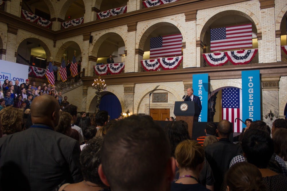 Biden rallied at Drexel to convince students to vote for Hillary Clinton.
