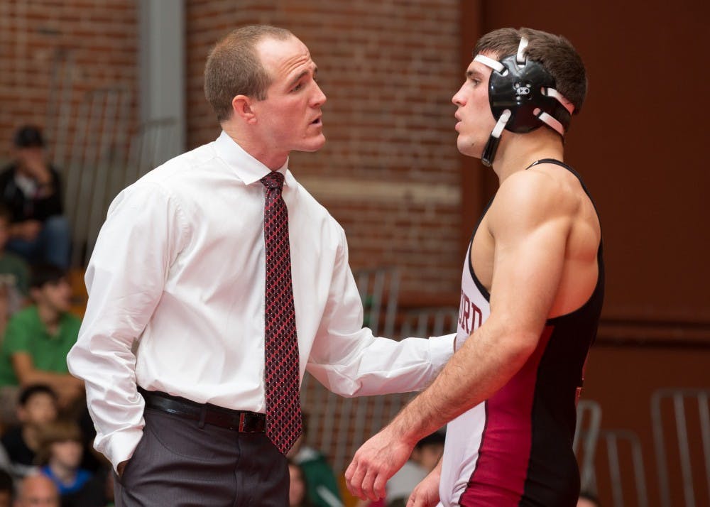 Stanford, CA -- November 16, 2013:  Stanford wrestles Maryland at Burnham Pavilion. Stanford won by criteria 17-16.