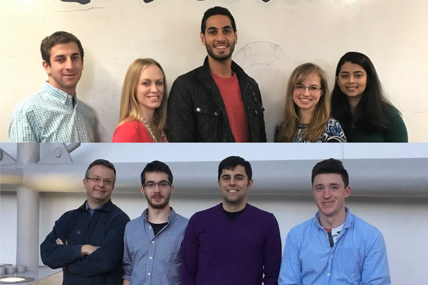 Photos from Group K Diagnostics (top: Eric Tepper, Amelia Keaton, Ghassan Kara, Brianna Wronko, Dayita Sharma) and RightAir (bottom: Marek Swodoba, Michal Swodoba, Jake Brenner, Thomas Uhler // Courtesy of Group K Diagnostics and RightAir)