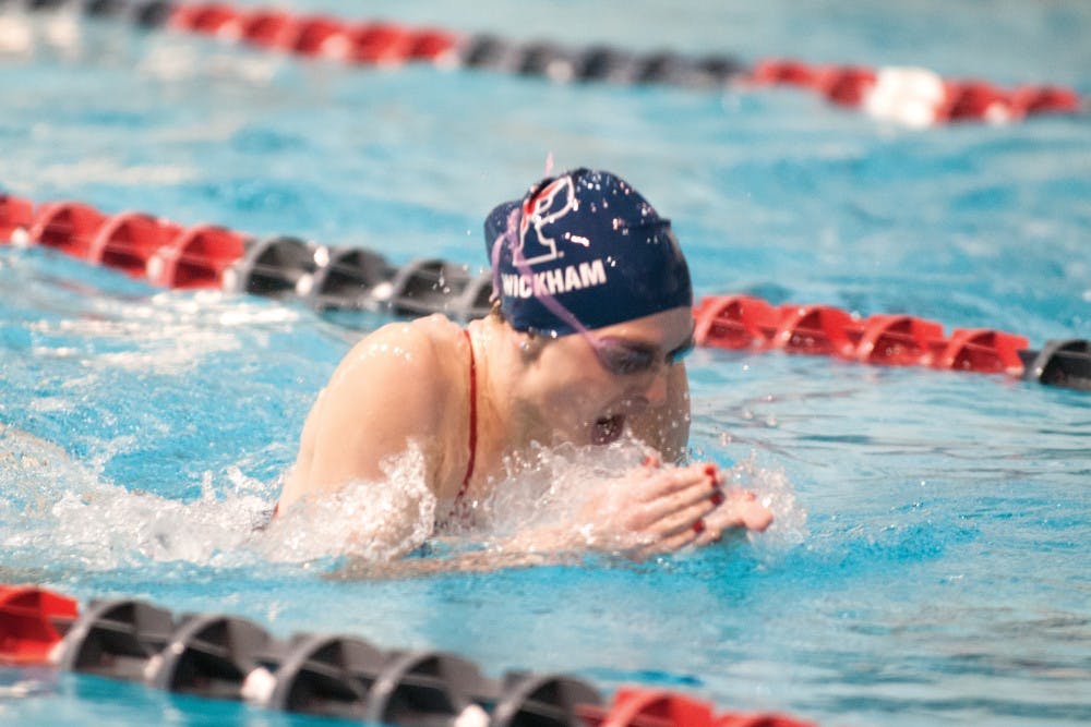 Junior Haley Wickham helped lead Penn women's swimming to victory in the 200-yard medley relay and finished first in the 200 breast.