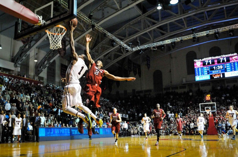 	Sophomore guard Tony Hicks breaks away to score on a goaltending layup to give Penn a 73-71 lead with 1:39 remaining in the game. It was the Quakers’ first lead since they led 9-8 less than four minutes into the contest. But Penn wouldn’t score again. 