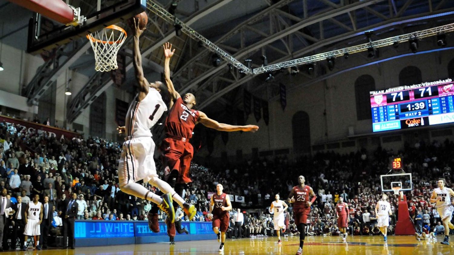 Sophomore guard Tony Hicks breaks away to score on a goaltending layup to give Penn a 73-71 lead with 1:39 remaining in the game. It was the Quakers’ first lead since they led 9-8 less than four minutes into the contest. But Penn wouldn’t score again.